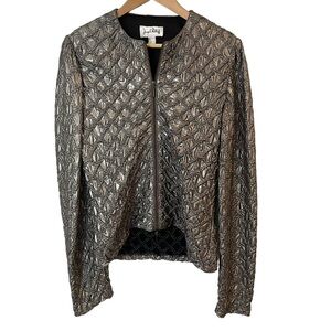 Joseph Ribkoff Quilted Lightweight Jacket Women’s 6 Silver Metallic Gunmetal Top